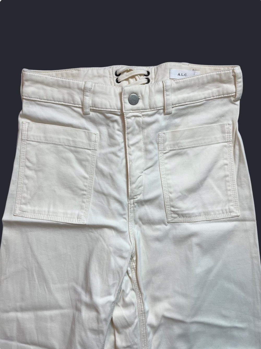 A.L.C Flynn Off White High Waisted Wide Leg Lace Up Pants Womens Size 0